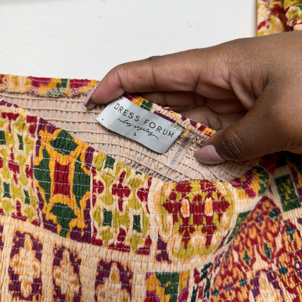 Aritzia Dress Forum Women Mini Dress Large Patchwork Boho Square Neck Puff Sleev - Picture 4 of 10